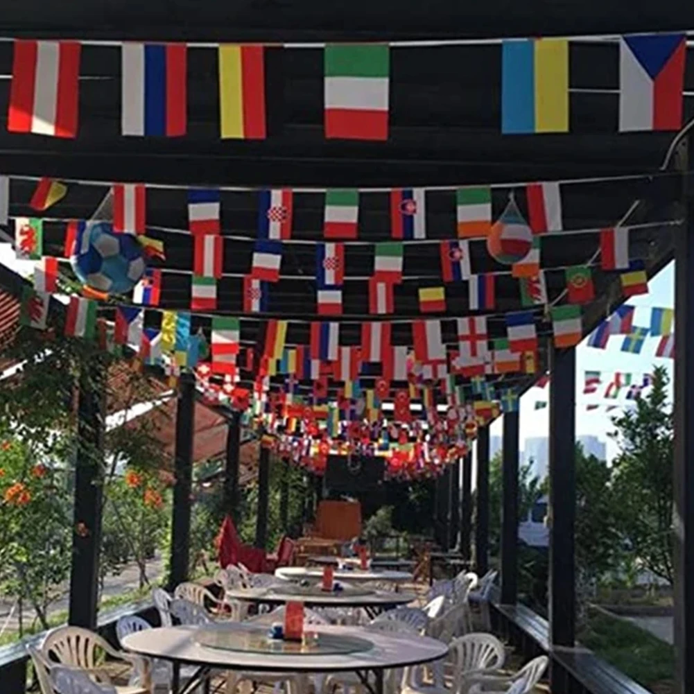 バーデコレーション、クラブ、バーパーティー、ハンギングバナー、EUサッカー、バスケットボールの記事用の国内旗ストリング、14x21cm