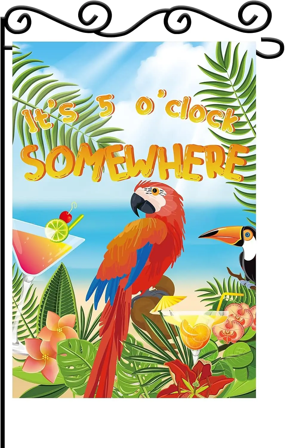 It’s 5 O’Clock Somewhere Garden Flag,Throwbacks 1990s Outdoor Decoration,Beach Party Supplies,Always Five O’Clock Yard Flag,Seas