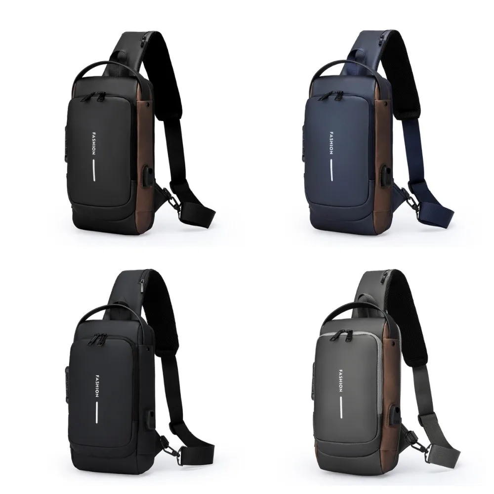 حقيبة صدر رياضية بقفل مشفر من قماش أكسفورد، سعة كبيرة مضادة للسرقة، مقاومة للماء مع منفذ شحن USB #5