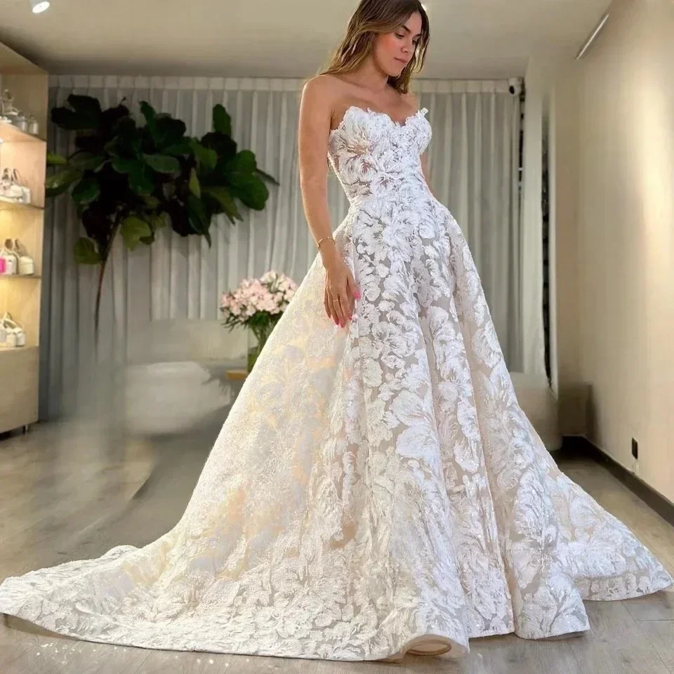 

Customized Luxury Boho Wedding Dresses Off The Shoulder Robe Mariee 2025 Sparkly Lace Church Bridal Dresses vestidos de novia