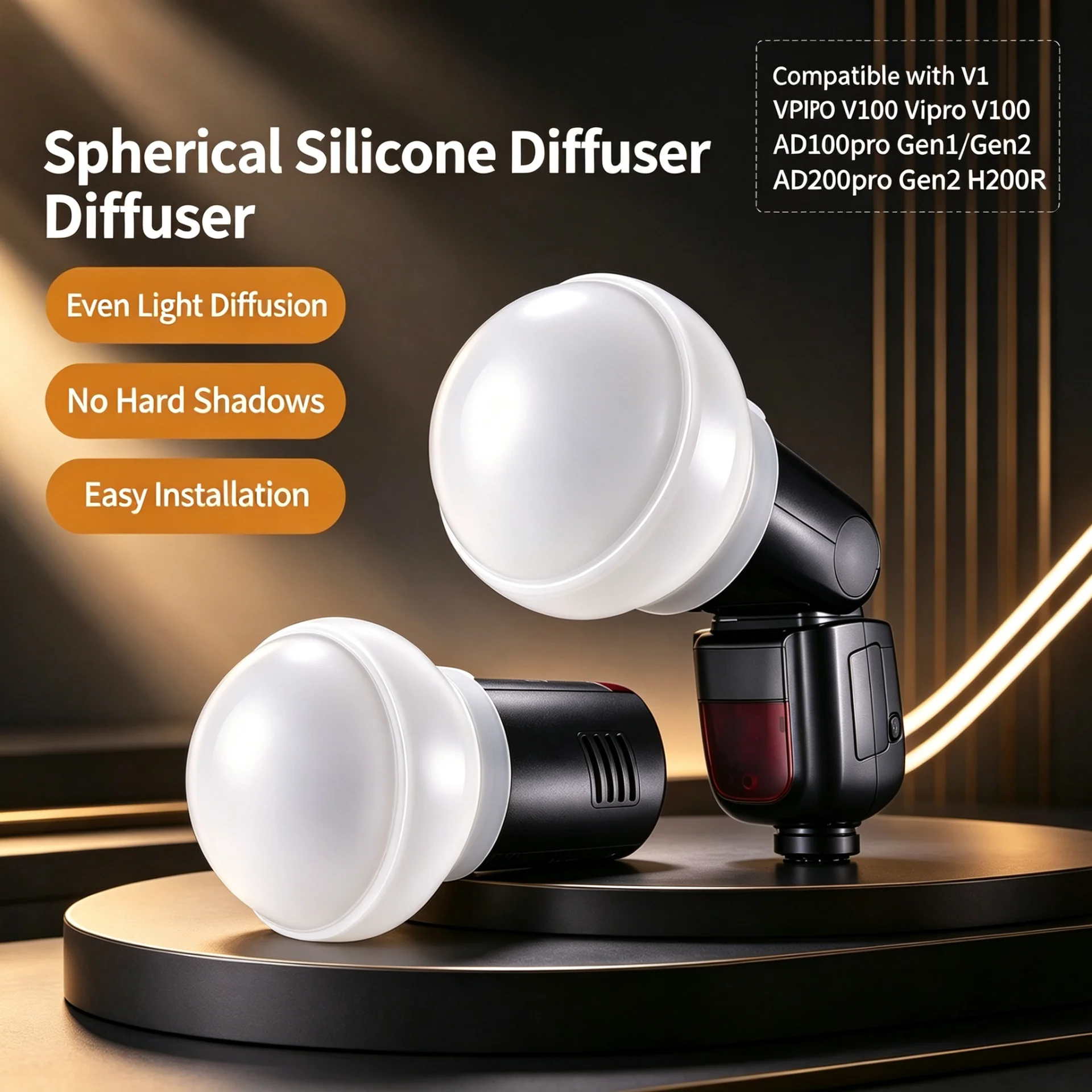 Silicone Round Sphere Flash Diffuser Soft Light for Godox V1 V1Pro V100 AD100Pro AD200Pro H200R Speedlites Photography Accessory
