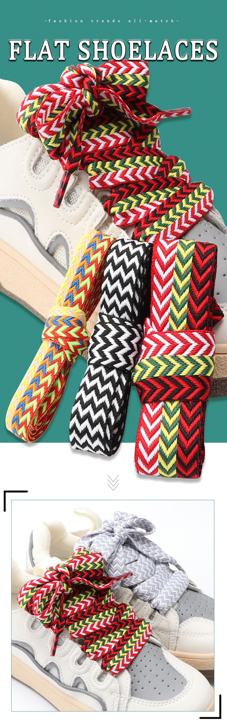 1 Pair Wavy Bread Style Flat Shoelaces Trend Decorative Laces for Sneakers 1.5/2/3 Cm Width Shoe Accessories