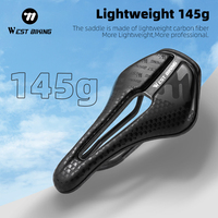 WEST BIKING T700 Carbon Fiber Road Bike Saddle Short Nose Lightweight Hollow Breathable Bike Cushion Shockproof Cycling Seat