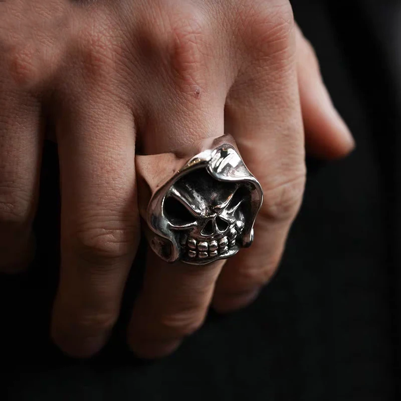retro skull ring men's jewelry unusua punk luxury brands alternative accessories chunky gifts for boyfriend knuckles defense