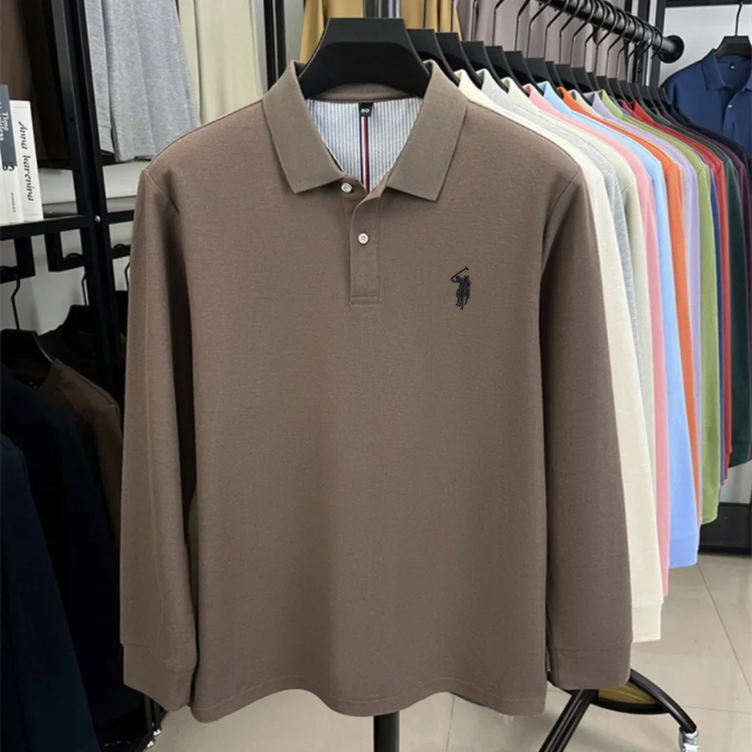 100 % reine Baumwolle, hochwertige Marke, Herren-Polohemd mit langen Ärmeln, Herbst-/Winterkollektion, modisches, luxuriöses Golfoberteil mit Stickerei, lässiges T-Shirt. – Detail 27