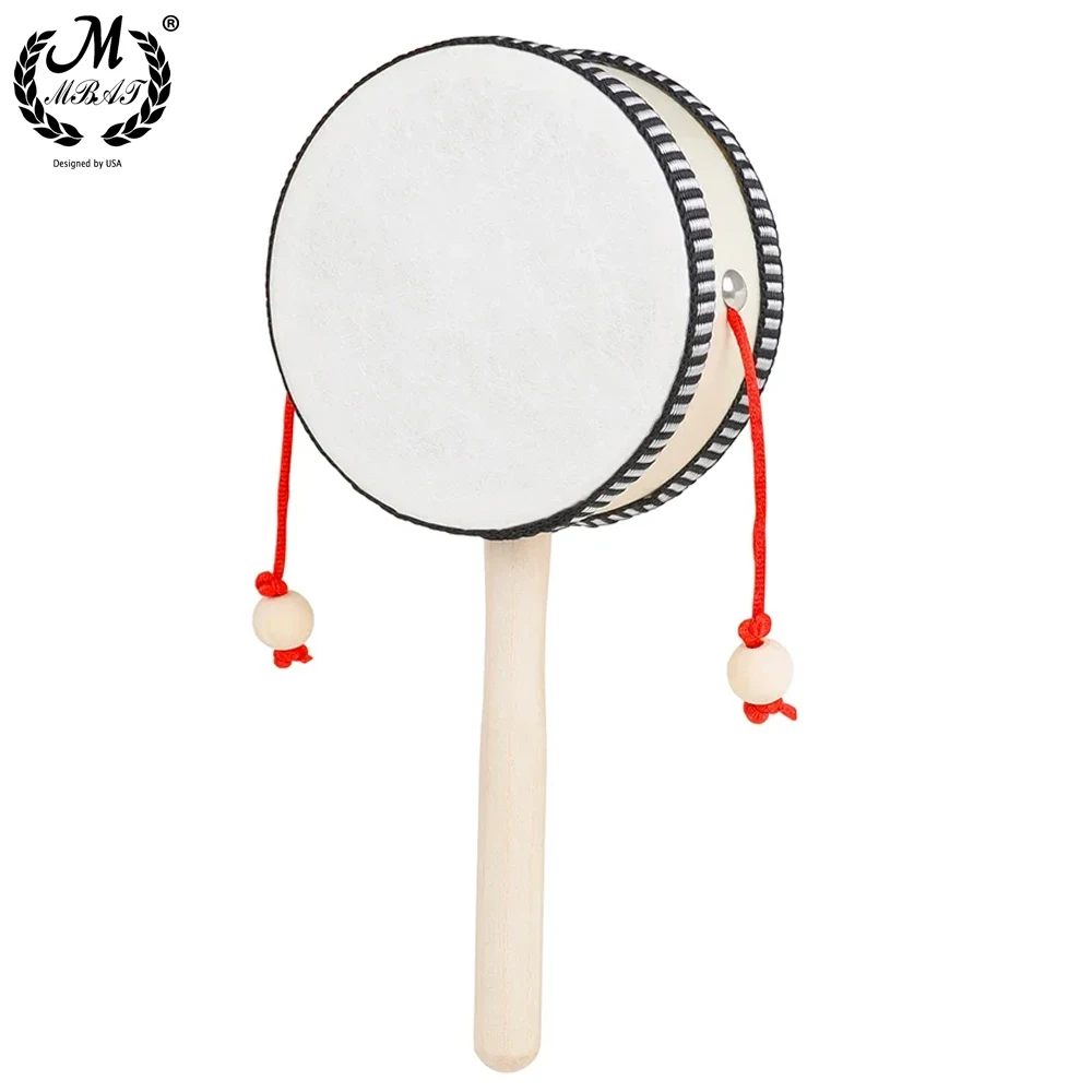 4 Inch Hand Shaking Drum Hand Cranked Wooden Black Edged Tambourine for Orff Instrument Children's Baby Handheld Gifts