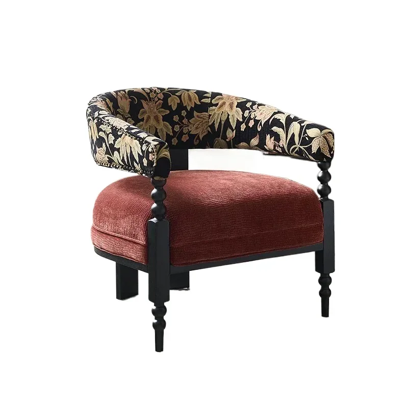 French solid wood single sofa chair, simple retro leisure hotel reception chair