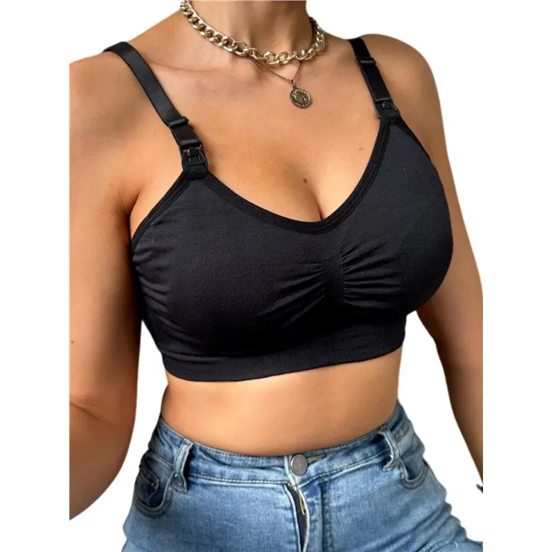 B05C-Women's Front Rupled Clip Down Back Hook Maternity Wireless Feeding Bra