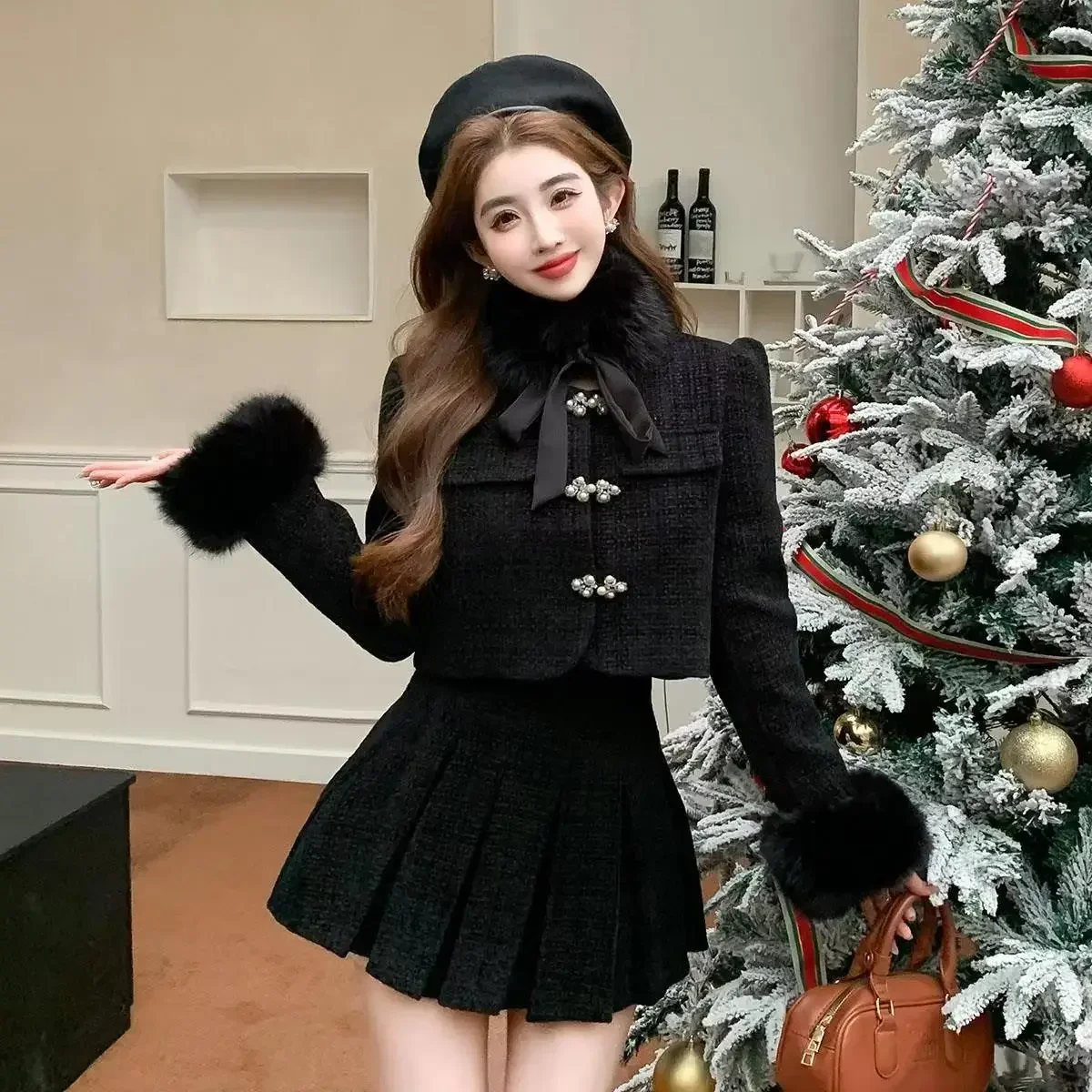 UNXX New Red Chic Two-Piece Set for Winter - Trendy Vintage-Inspired High-End Modern Chinese Style Dress Outfit High Quality