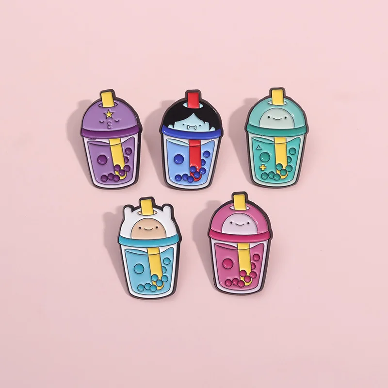 Ice Cream Coffee Enamel Pins Creative Vampire Bubble Tea Blood Skull Enamel Badges Backpack Clothing Jewelry Gifts For Friends