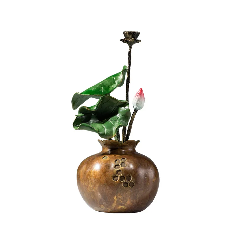 

Water hibiscus simulation green plant brass lotus leaf copper ornament floral bonsai copper ornament handicraft
