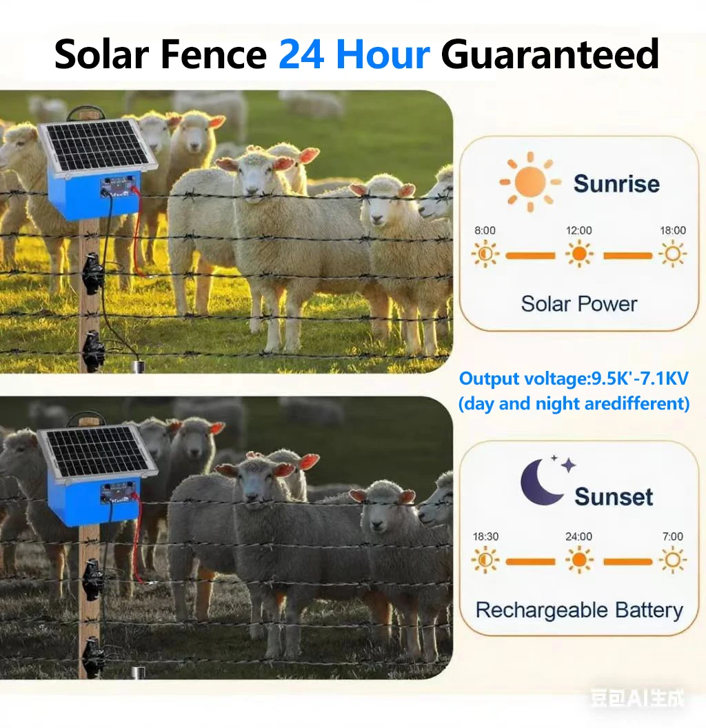 20 Miles Solar Electric Fence Charger, 0.5J Energizer Controller for Livestock No Battery