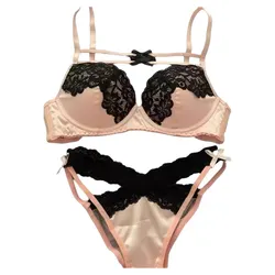 Women Underpants Low Waist Mesh Hollowed Bow Panties and Bra Set Breathable Briefts Lace Push Transparent Lingerie