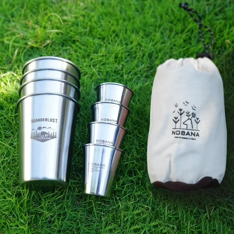 Outdoor 304 Stainless Steel Cup Set Camping 4/6/8PCS Hiking Portable Water Cup for Travel Coffee Picnic Barbecue Beer with Bag