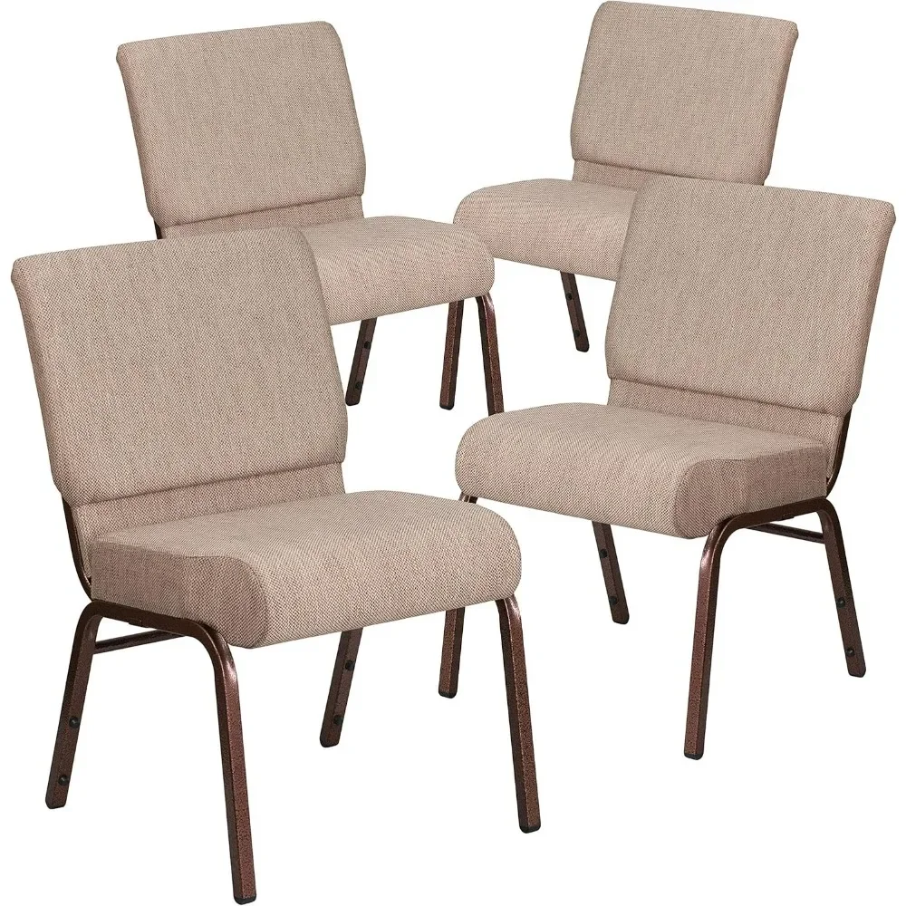 

4 Pack HERCULES Series 21''W Stacking Church Chair in Beige Fabric - Copper Vein Frame