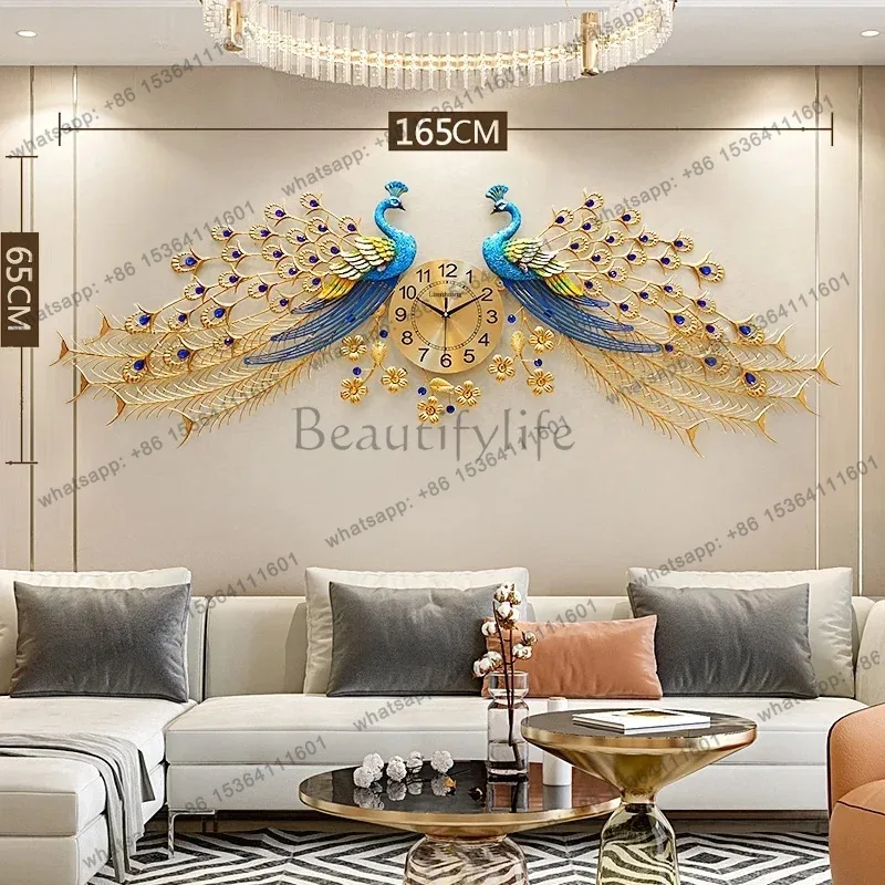 Creative Fashion Peacock Wall Clock Silent Ticking Unique Personality Home Decor for Living Room Office Wall Mounted Modern