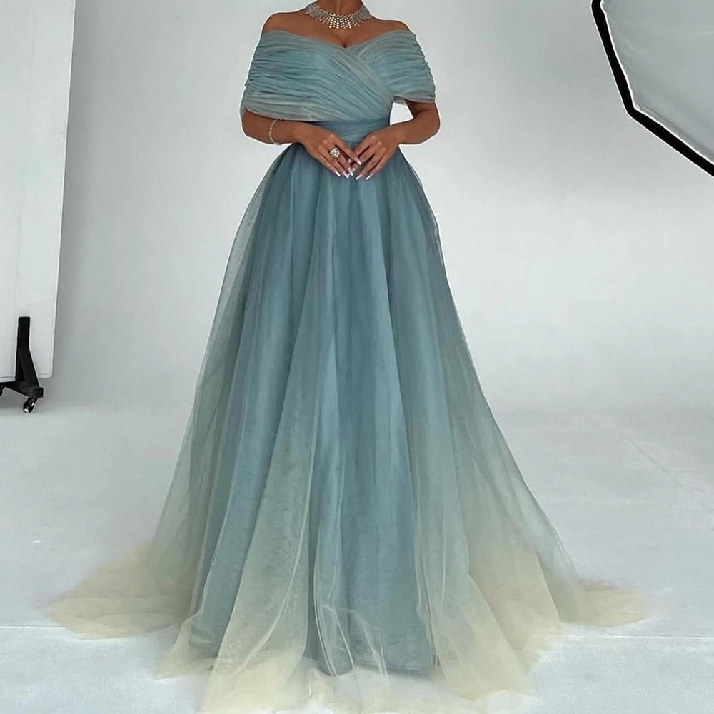 

Customized Graceful Organza A-Line Off the Shoulder Evening Dress Delicate Floor Length Boat Neck vestidos para mujer