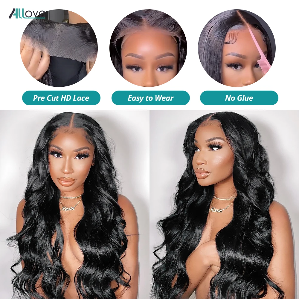 Allove 7x6 echte leimlose Body Wave Lace Front Perücke bereit, natürliche Farbe brasilia nisches menschliches Haar einfach für Frauen zu gehen