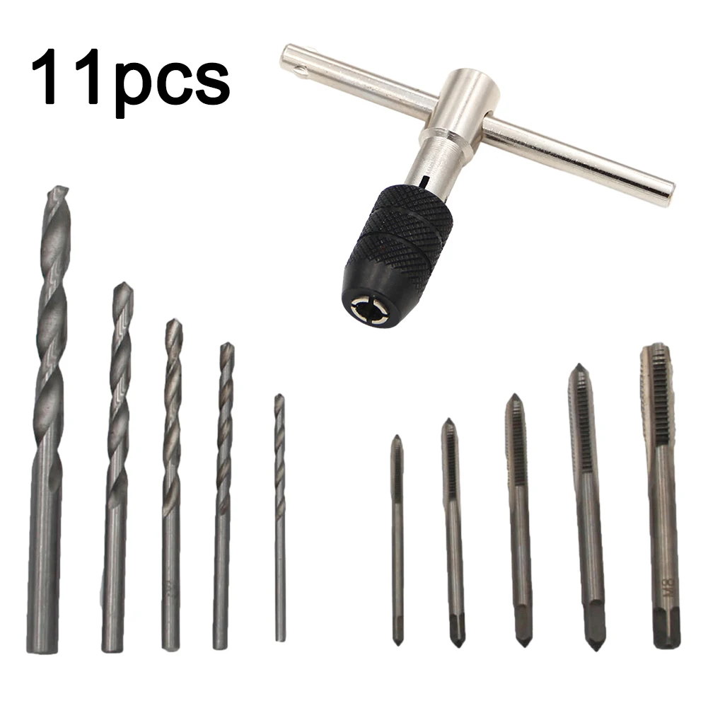 11 Piece T Handle Tap Wrench Set With FOR M3  FOR M8  FOR Taps And 4 Natural Tap Wrench Drill Set Hand Tapping Tools Drill Bits