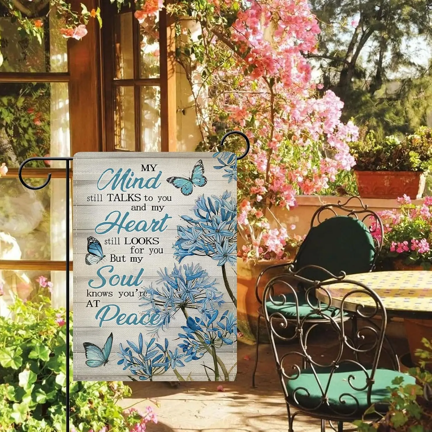 Dyrenson Blue Agapanthus Africanus Memorial Decorative Garden Flag, African Lily My Mind Still Talks to You Yard Outside Hom KZA