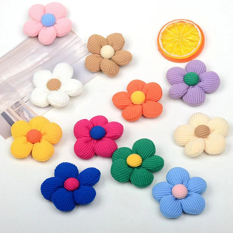 5pc Flower Filling Cotton Hair Accessories DIY Clothing Headwear Bags Shoes Crochet Flowers Applique Socks Hats Personality