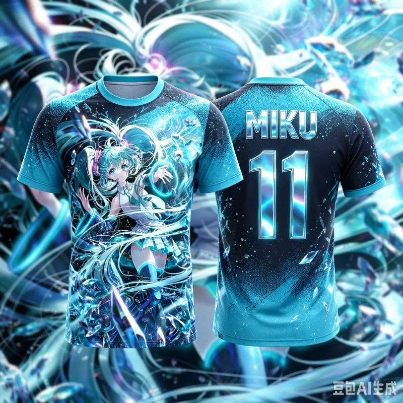 2026 Summer Hatsune Miku Sea Gilr T-shirt Men's Oversized 3D Printed Short-sleeved Causal Unisex Children's Sports Shirt