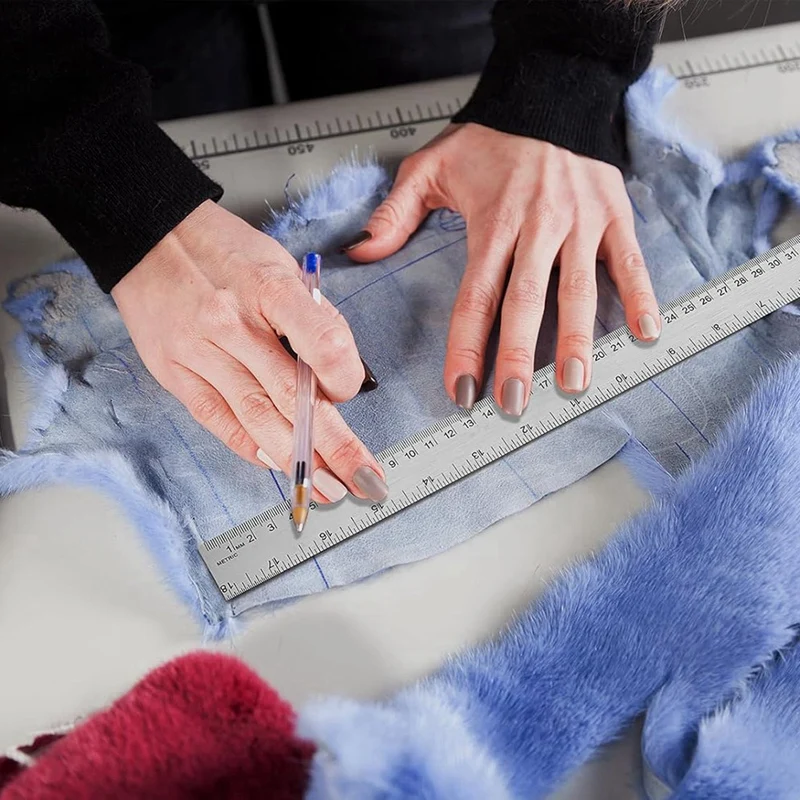 Stainless Steel Metal Ruler: Ruler With Cork Backing Non-Slip Rulers With Inch And Centimeters Ruler 18 Inch 2 Pack