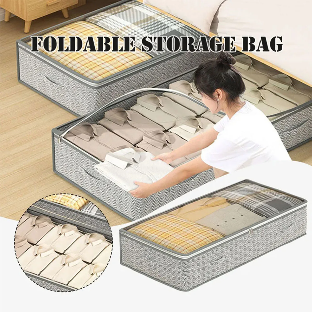 Arrow Under Bed Storage Box, Large Capacity Quilted Organizer Bag, Foldable Handbag, Bedroom Essentials, Space-Saving Solution