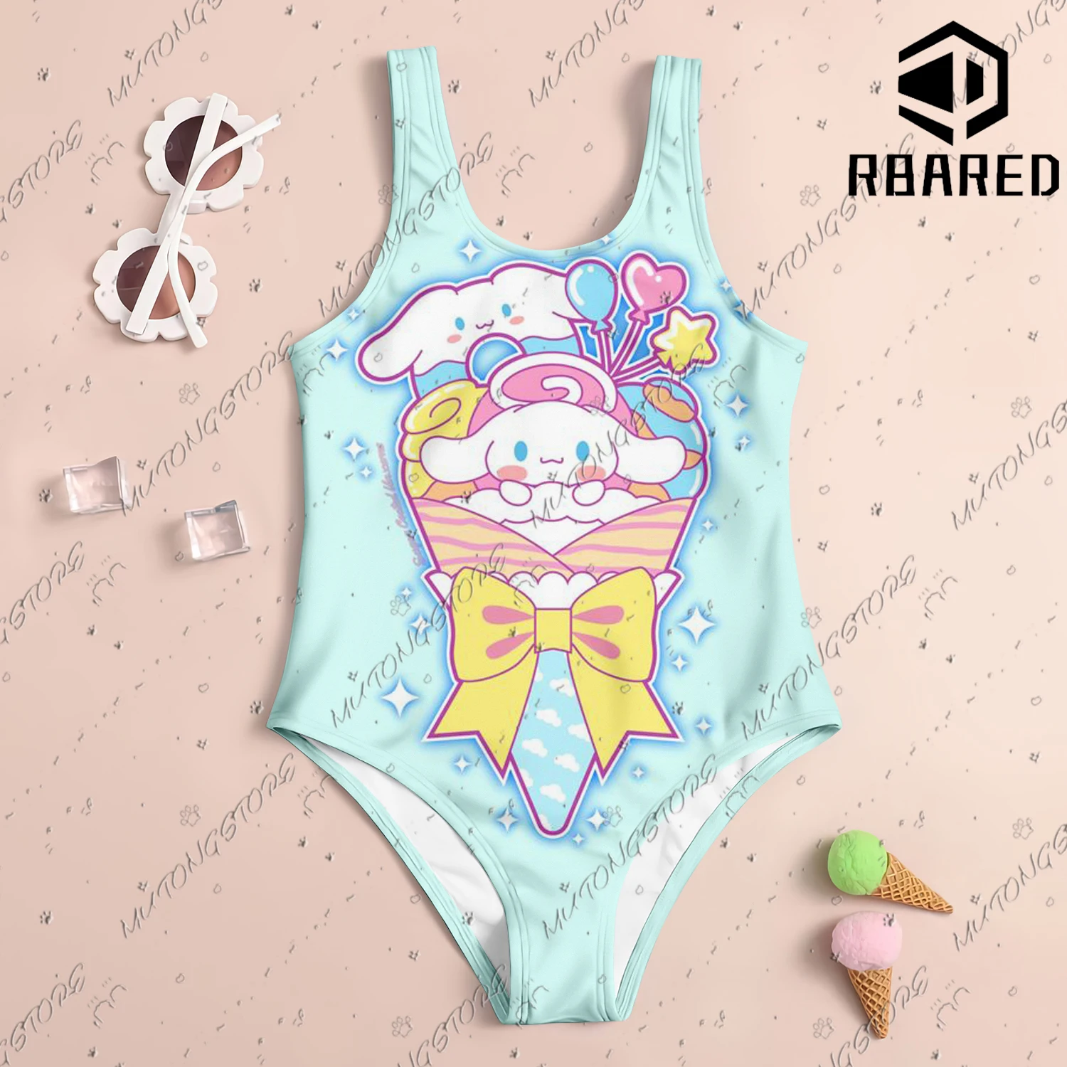 MINISO New Girl Summer One-Piece Swimsuit Fashion Cartoon Cute Stitch Cinnamoroll Print Women Swimwear Sleeveless Swim Clothing