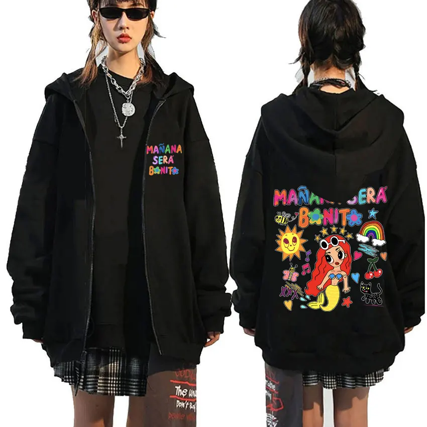 

Singer Karol G Heart Mañana Sera Bonito Album Tour Print Zipper Hoodie Men Women Cartoon Music Oversize Zip Up Jacket Sweatshirt