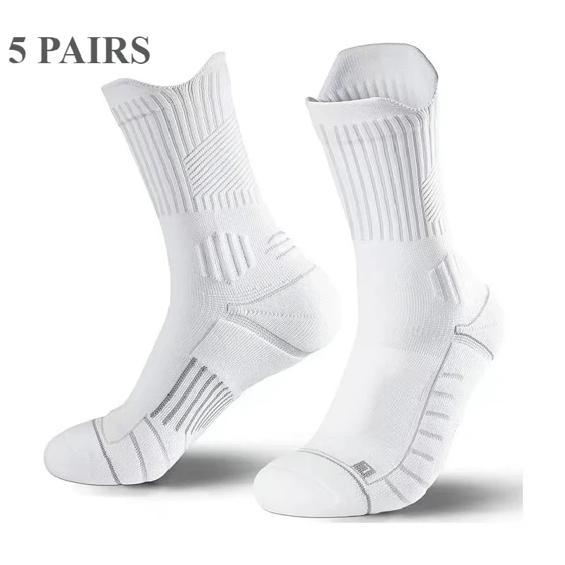 

5 Pairs Men Cushion Performance Athletic Crew Socks Running Basketball Outdoor Sports Ankle Socks High Tube Autumn Winter Socks