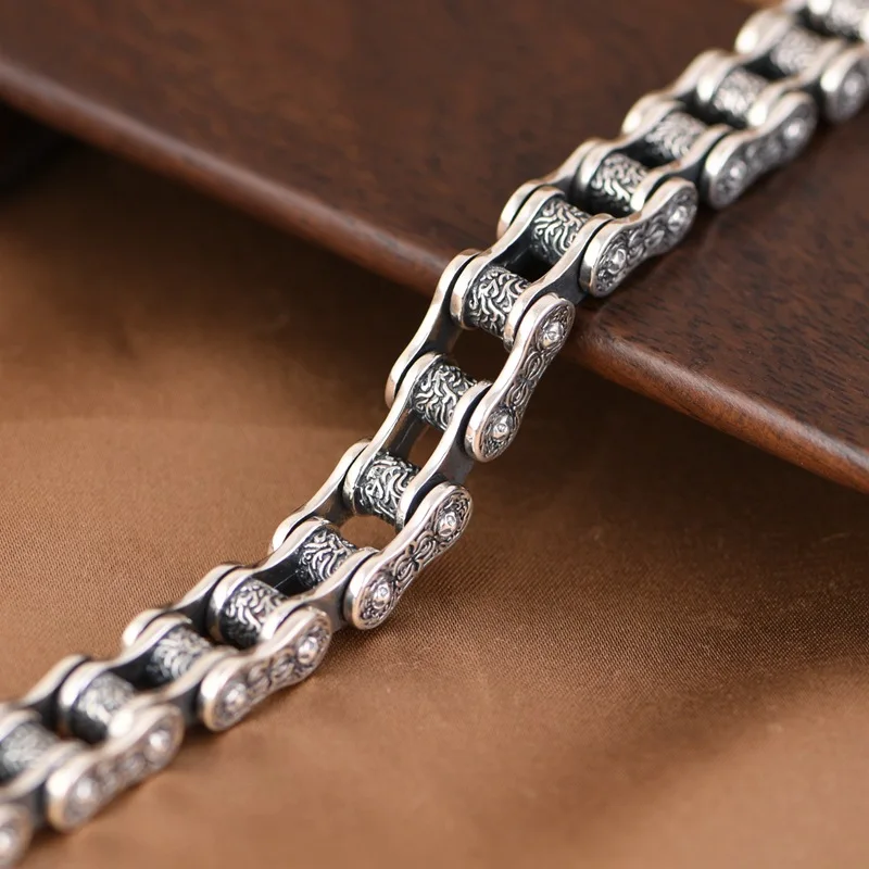 BOCAI ใหม่ S925 Silver Vintage บุคลิกภาพแฟชั่น Punk โซ่รถจักรยานยนต์เพชร Pestle สร้อยข้อมือผู้หญิงและผู้ชาย