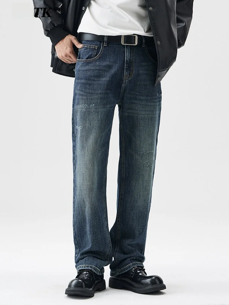 

Мужские джинсы свободного кроя UKTK с прямыми штанинами, в стиле ретро, американские, модные, для повседневной носки, осенний сезон