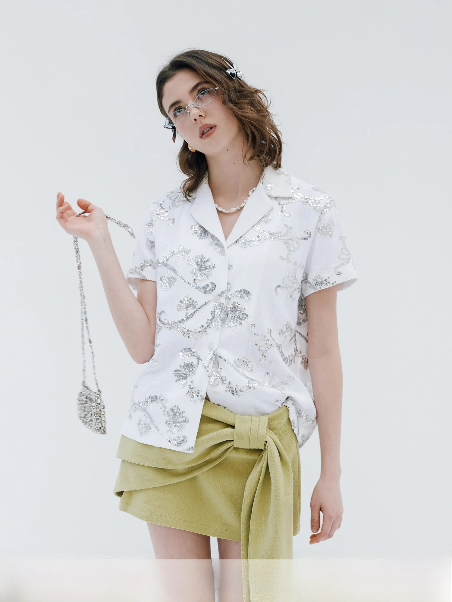 

Awea Heavy Embroidery Bead Linen Cotton Casual Loose Women's irt Collared ort Sve Versatile Faion Commute Sle