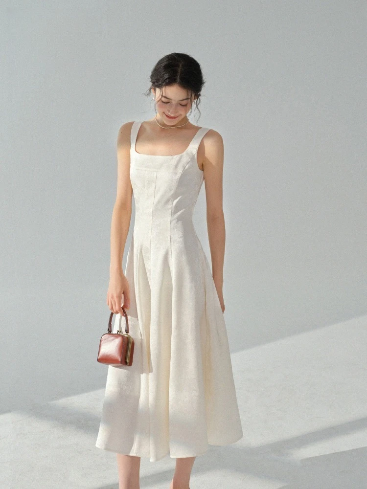 Elegancka sukienka w stylu retro vintage, dopasowana w talii, bez rękawów, długa sukienka żakardowa z kwadratowym dekoltem, idealna na formalne przyjęcie, bal lub wieczorne wyjście.