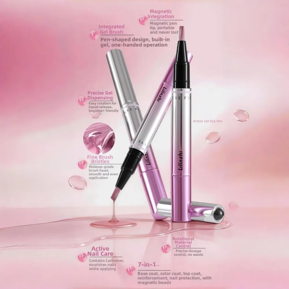 7-in-1 Cat Eye Nail Art Pen Multi-functional Built-in Magnet Magnetic Gel Polish Pen Time Saving Easy To Use DIY Nail Art Pen