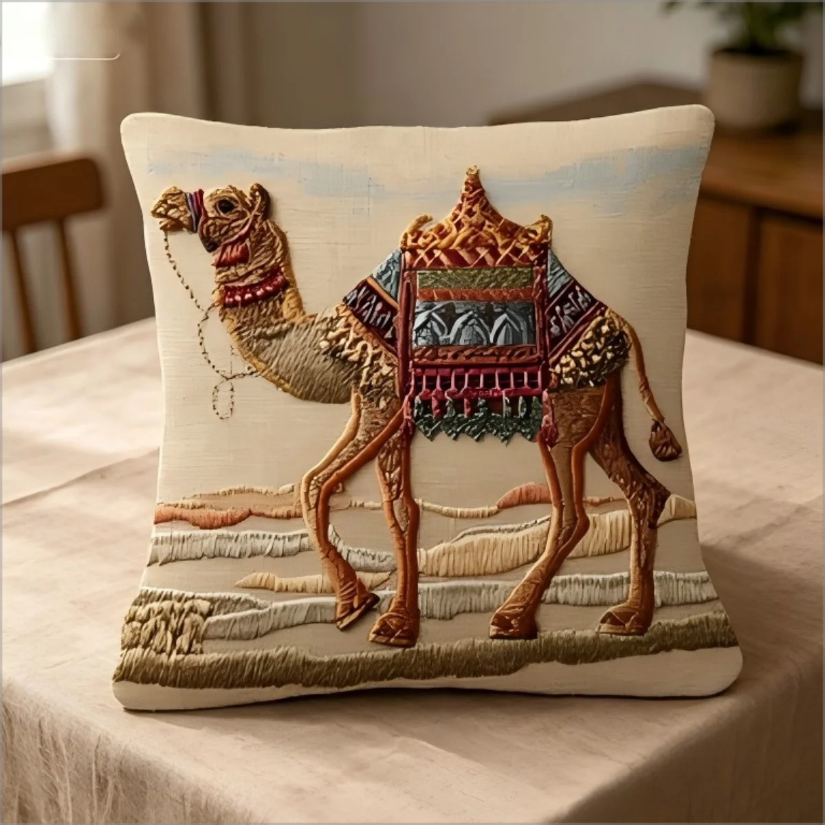 Desert Camel Throw Pillow Cover 2D  Effect Print Decorative Cushion Cover for Boho Exotic Living Room Home Decor
