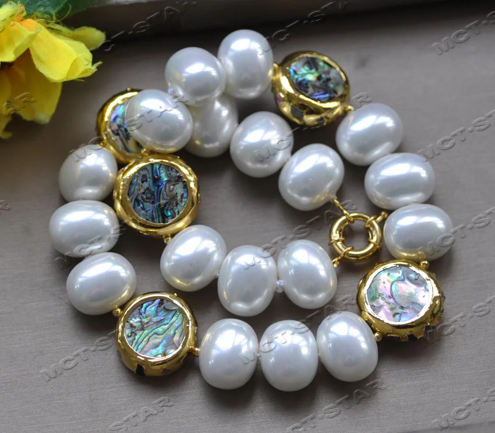 

Z12724 18" 25mm White Egg South Sea Shell Pearl Abalone Shell Gold-Plated Necklace