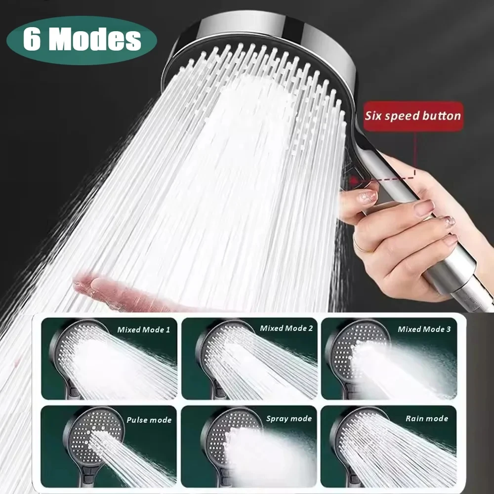 13CM Massage Spa Pressurized Big Shower Head 6 Modes High Pressure Rainfall Shower One-Key Stop Spray Nozzle Bathroom Showerhead