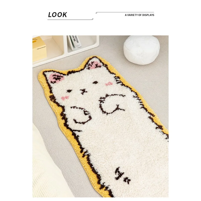 Cat Bedroom Mat Funny Machine Washable Animal Shaped Rug Runner Rug Floor Mat for Corridor Bedroom Kitchen Hallway Living Room