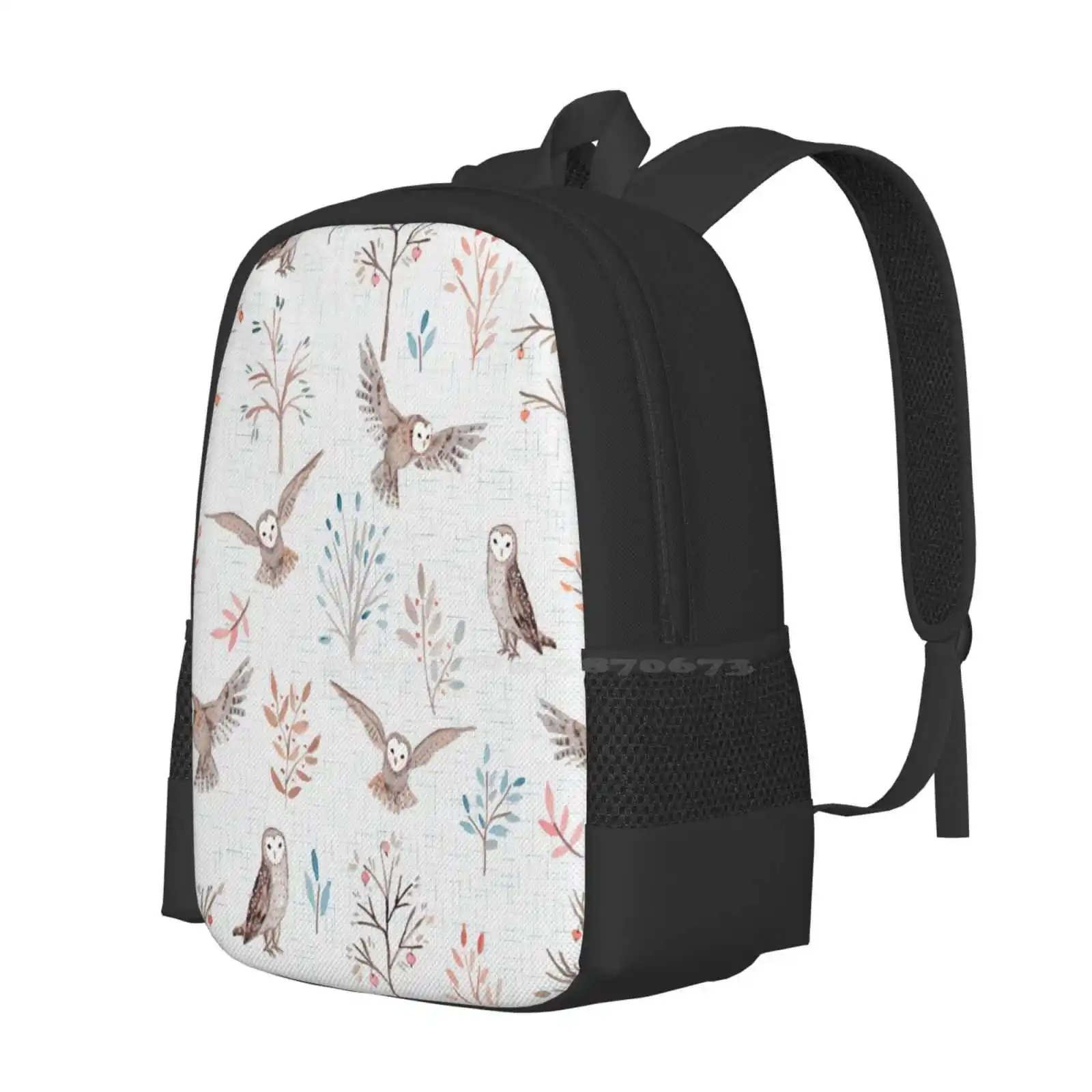 Magic Pastel Forest With Owls Pattern Design Bagpack School Bags Animal Forest Woodland Wallpaper Insect Bumble Honey Flower