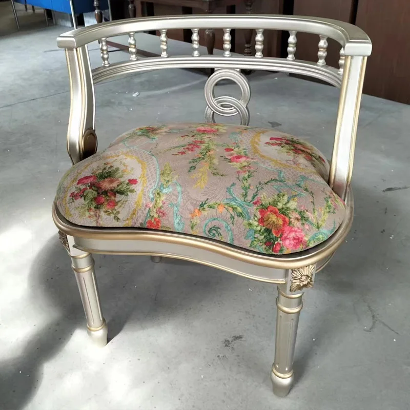 Champagne silver solid wood sofa chair, fabric leisure dining chair, living room balcony, one table, two chairs, painted design