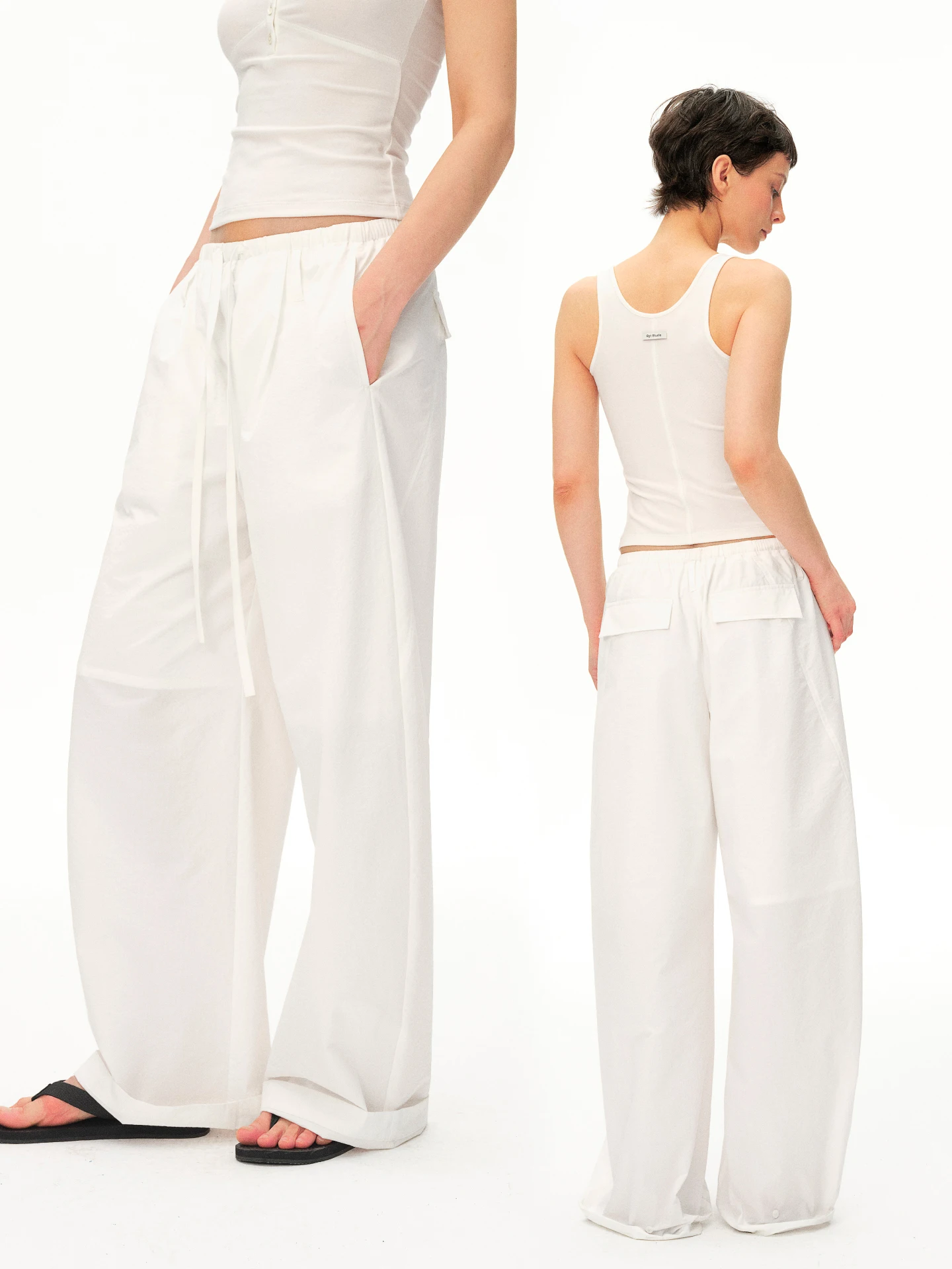 BGT Summer Lightweight White Wide Leg Pants Elastic Waist Loose Casual Pants Comfortable Loose Fit Straight Cut Polyester Fiber