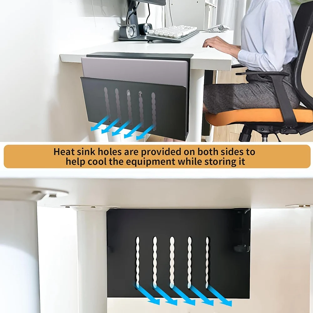 A46U Desk Side Storage Organizer No Drill Under Desk Laptop Holder Clamp Shelf Hanging Laptop Mount for Home