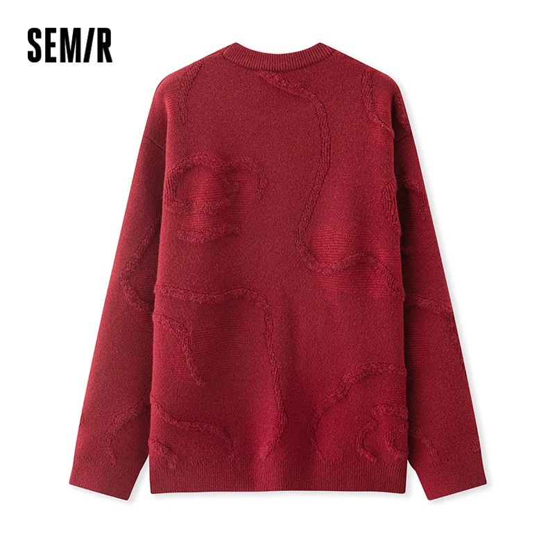 Semir Sweater Men New Year Red Sweater Textured Jacquard 2025 Spring New Arctic Velvet Knitted Sweater for Couples