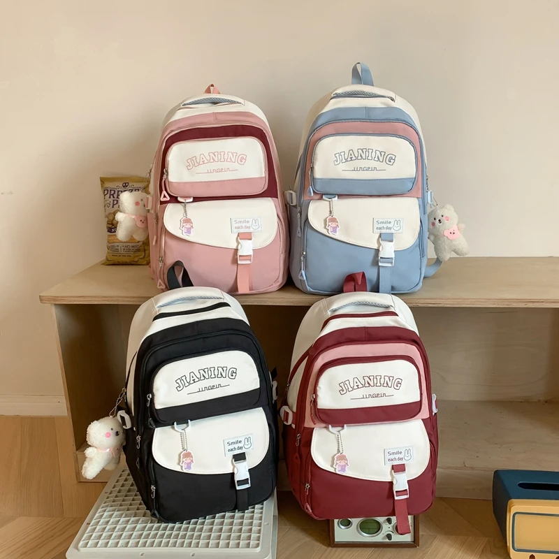 Mochilas escolares de alta capacidad para niños y niñas, mochilas con estampado de letras de nailon, colores contrastantes, gran oferta, 2024