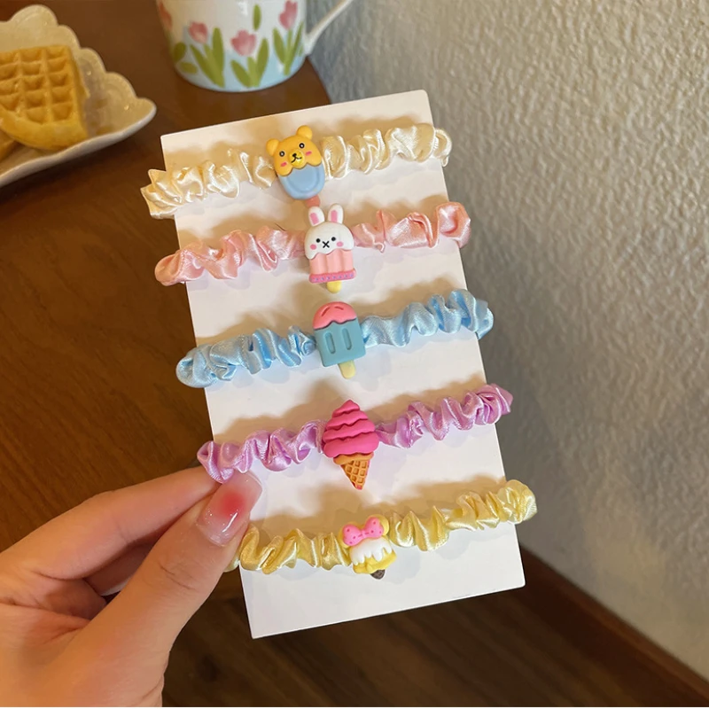 5 Buah/Set 2022 Baru Anak Perempuan Lucu Kartun Bunga Tali Rambut Anak Kuncir Rambut Elastis Pita Rambut Mode Aksesori Rambut Set Klip Rambut