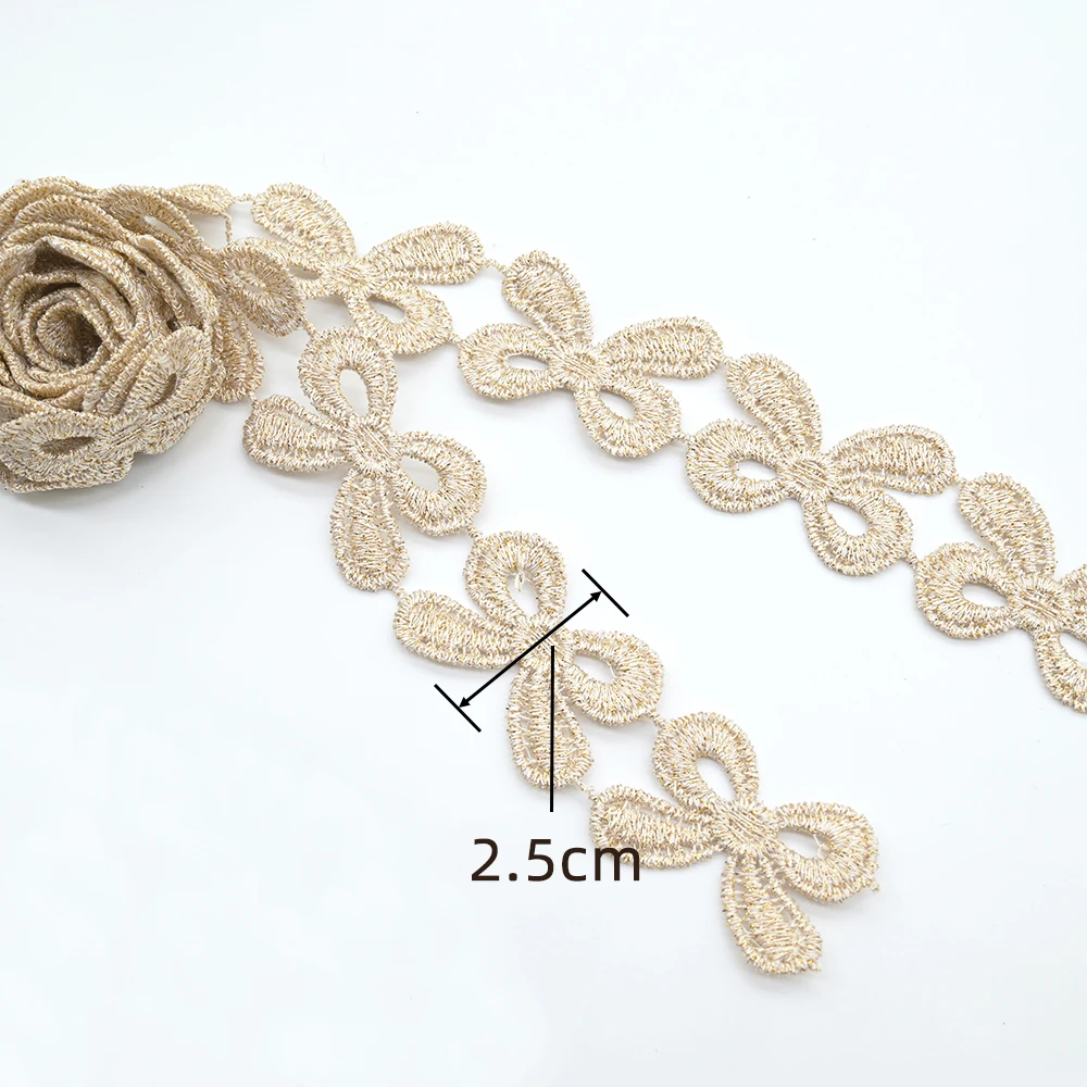 2Yards Gold Trim Lace Ribbon Petals Daisy Embroidery Golden Ribbons Dresses Decorative DIY Knitting Handmade Lace for Sewing