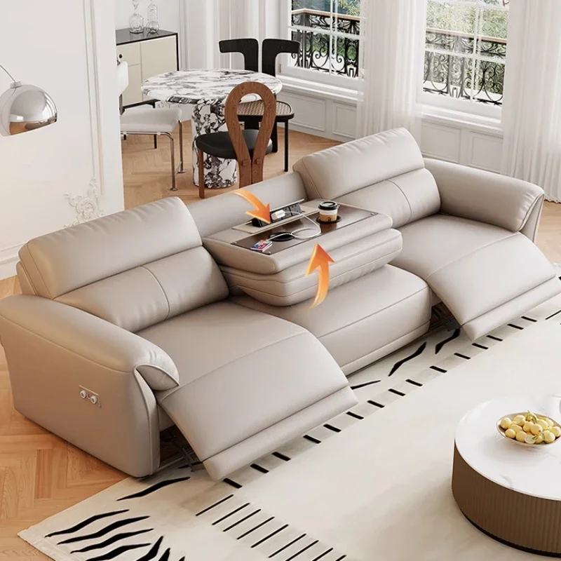 Designer Genuine Leather Sofas Bed Minimalist Luxury Floor Recliner Sofa Bed 3 Seater Modern Woonkamerbanken E Furniture view 3