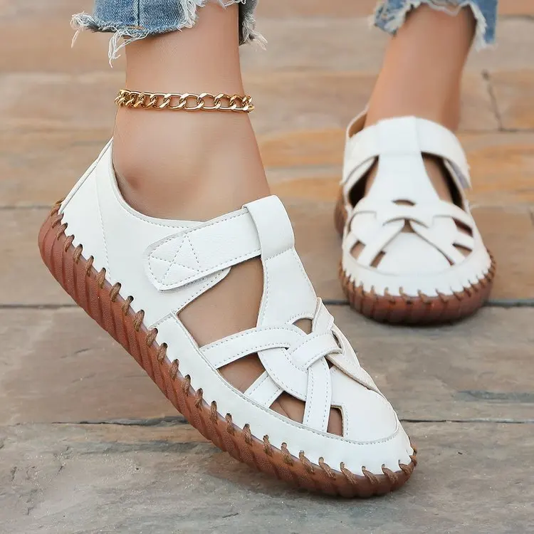 Women Sandals 2024 Summer Shoes  Leather Covered Toe Soft Casual Walking Zapatos Mujer openwork Big Size 41 Platform Sandals